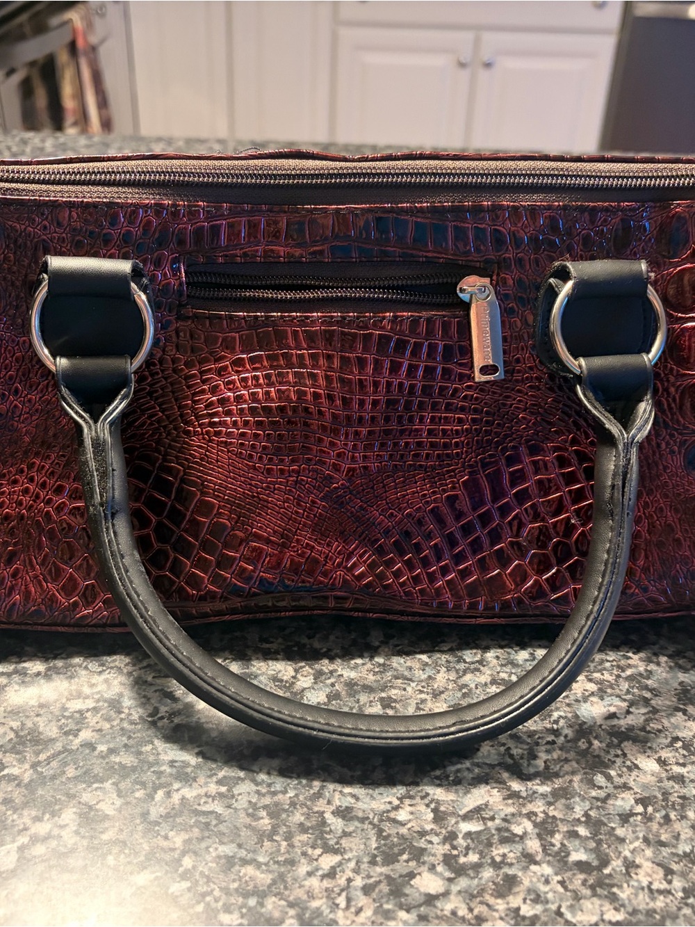 Primeware Insulated Wine Purse Clutch Croc-Embossed Satchel Bag in Deep Burgundy